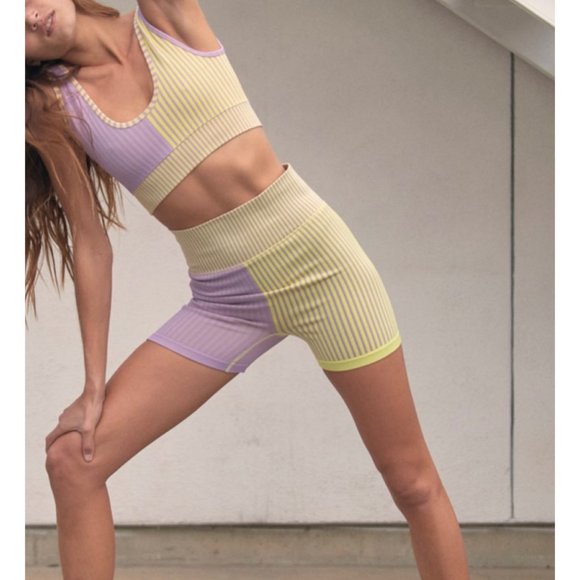 🎉LAST CHANCE🎉 NWT FP Movement Stripe Mix Bra / Yellow + Purple Combo - Picture 3 of 5